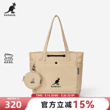 KANGOL官方中号托特包单肩手提包防泼水多功能实用健身包上课通勤有底撑 卡其色