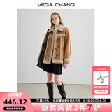 VEGA CHANG皮毛一体短外套女2024年秋冬宽松显瘦旷野美拉德毛绒保暖夹克外套 布朗棕（长款） S