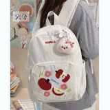 睿昂日系ins风可爱休闲小背包女 初中女生书包高中学生轻便旅行双肩包 白色大号【带糖果兔挂件】