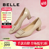 百丽（Belle）方扣高跟鞋女商场同款气质单鞋B1344CQ3 羊皮-杏色 36 (230mm)