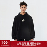 CHINISMCH字母印花连帽卫衣男潮牌美式宽松上衣重磅情侣帽衫 黑色 L（推荐 120-150斤）