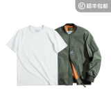 马登工装 美式空中MA1飞行员夹克军事风短款外套复古棒球服男潮春上衣 绿夹克+300G米白短t组合 S