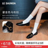 莱尔斯丹[墨金爵士]圆头套脚搭扣羊皮低跟乐福鞋女单鞋10501 黑色BKL 38