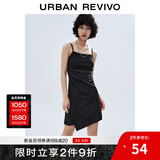 UR夏季新款女装潮流不规则下摆收褶吊带连衣裙UWV740053 正黑 S
