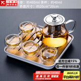 正扬玻璃茶具套装家用日式功夫简约整套茶盘小办公泡茶壶茶杯透明过滤 400不锈钢(4双层)套装+四方条白