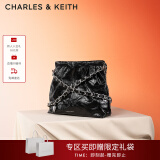 CHARLES&KEITH子母链条大容量流浪包托特包单肩斜挎包女包生日礼CK2-40671449 Noir黑银 L