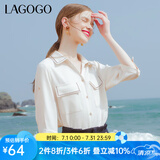 lagogo工装风五分袖V领白衬衫女拉谷谷春夏新款垂顺气质雪纺上衣 本白色(V1) S 155/36