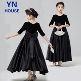 衣诺坊女童公主裙连衣裙六一主持人黑色礼服长裙花童女孩高端钢琴演出服