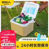 原始人 保温箱冰块冷藏箱户外露营旅行车载冰桶商用摆摊钓鱼小型便携 卡其13L-配冰盒+冰袋*8