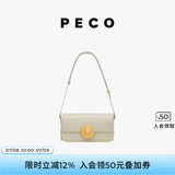 PECO852真皮斜挎复古小法棍包新款单肩通勤方包生日送女友礼物 斑鸠灰橙内里头层手搓纹牛皮现货