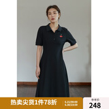 独束【长短可选】大码女装POLO领连衣裙夏新款微胖mm遮肉显瘦 黑色-长款 XL