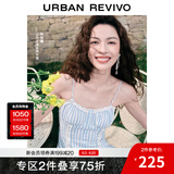 UR【钟楚曦同款】2025夏季新款女装波嬉风蕾丝条连衣裙UYL750037 蓝色条纹 XS