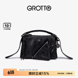 GROTTO个乐新款翻领包mini真皮轻便手提单肩斜挎包手机包小包礼物 经典黑（羊皮） mini