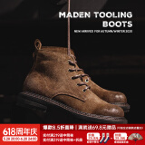 马登（Maden）英伦风马丁靴男中高帮工装皮靴反牛绒皮休闲鞋春季加绒 黄棕色 45 (275mm)