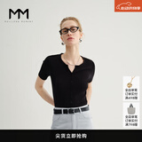 麦檬万件爆款MM口碑原创桑蚕丝凉感针织上衣短袖春夏淡人穿搭 水滴领-短袖-黑色5G4930291 M （100-115斤）