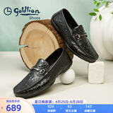 金利来（goldlion）豆豆鞋男鞋春夏季商务休闲鞋套脚男士皮鞋时尚鸵鸟纹乐福鞋皮鞋男 黑色（偏大一码） 42