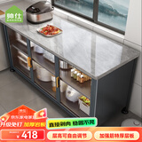 帅仕（shuaishi）厨房置物架落地餐边收纳柜橱柜微波炉烤箱锅具储物架碗柜用具大全 灰3层120长【岩板免钉】可调层高