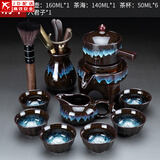 正扬石磨自动茶具套装家用亚光西域风情懒人泡茶壶冲茶器复古功夫陶瓷 沙金釉(自动茶具)+茶道/合金