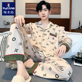 啄木鸟睡衣男生春秋季纯棉2025新款长袖可外穿大码家居服套装 WZB-839 L 男(建议体重100-130斤)
