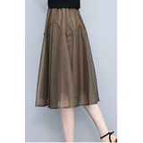 罗蒙（ROMON）半身裙女2023夏季网纱裙高腰显瘦新款中长款薄款a字裙大摆裙纱裙 咖啡色 XL 建议115-125斤