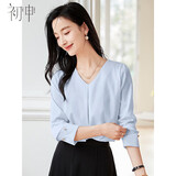 初申春秋长袖衬衫女时尚设计感气质V领雪纺衬衣上衣S141C2092