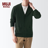 无印良品 MUJI 男式 美利奴羊毛可水洗V领开衫长袖针织衫男士毛衣冬季男款 卡其绿 S (165/84A)