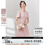 尚都比拉设计感拼接连衣裙夏季高级感气质百褶裙小个子中长裙子 粉陶色 XL