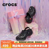 CROCS卡骆驰洞洞鞋泡芙云朵女鞋夏季新款女士增高鞋子高跟鞋凉鞋拖鞋女 206750-001/经典云朵/黑色 37 -38(230mm)