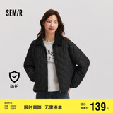 森马（Semir）棉服女灯芯绒翻领菱形格复古2024冬三防宽松轻薄棉衣109724112007