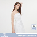 范思蓝恩早秋氛围感不对称设计纯棉吊带连衣裙女2024新款无袖方领显瘦裙子 白色 S