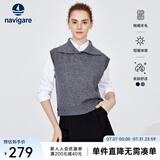 Navigare意大利小帆船羊毛衫女士秋冬款简约气质翻领毛衣无袖针织马甲背心 素净灰 XL
