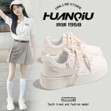 环球厚底增高小白鞋女小众2025新款校园风秋冬休闲板鞋女鞋  米色 36