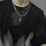 栢启歆男士项链钛钢古巴链子潮酷配饰男生百搭小众高级感锁骨链复古吊坠 头像方牌项链