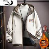 浪古 LAWKUL连帽外套男秋冬季潮流无羽休闲绒服加绒加厚男装保暖衣服冬装夹克 2309米白色 加绒 XL