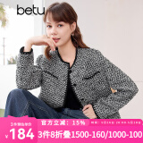 百图betu女装春季新款短外套高级感小香风长袖毛呢外套女2401T40 黑色 S