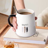 拜杰咖啡杯马克杯早餐杯牛奶杯带勺盖情侣茶杯男女家居办公大容量水杯 三叶草马克杯1个420ml