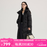 艾莱依（ERAL）羽绒服女士温暖连帽长款羽绒服女冬季设计感鸭绒外套 炭黑-升级款-修身版 S 155【建议90-120斤】