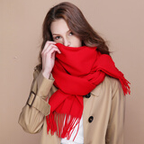 达芬奇密码100%纯羊毛围巾女春秋冬季高级感披肩节日送长辈妈妈礼物 大红