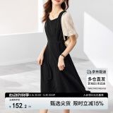 尚都比拉法式连衣裙夏季中长款a字裙泡泡袖系带收腰显瘦裙子 黑色 M 