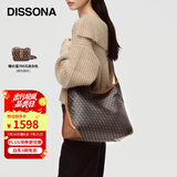 DISSONA迪桑娜女包幸运锦囊hobo包老花包单肩手提包情侣通勤包中性腋下包 棕色-大号（肩带可调节）