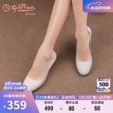 金利来（goldlion）女鞋坡跟皮鞋时尚圆头牛皮浅口一脚蹬单鞋女 G662320016米白39
