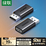 绿联DP转HDMI转接头4K高清DisplayPort公对母视频转换器适用电脑显卡台式机接显示器投影仪连接线65302