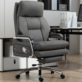 曙光童年真皮老板椅可躺按摩大班椅商务办公椅子舒适久坐书房椅家用电脑椅 深灰色+搁脚 头层牛皮＋按摩