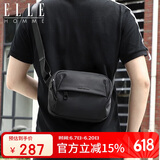ELLE HOMME男士单肩包 潮流轻便帆布斜挎包 防泼水休闲手机包男包08331黑色生日礼物送男友