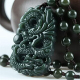 客瑞思和田玉龙牌吊坠男生肖龙新款白玉佩青玉龙头玉牌玉石挂件玉项链 和田青玉-游龙款