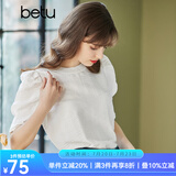 betu百图女装短袖T恤女潮ins气质泡泡袖圆领白色上衣春夏新款2102T13 米白 M