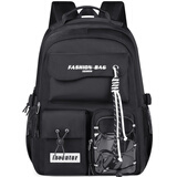 爱迪生发明家高中生书包初中大学生大容量防泼水双肩包旅行背包 2551-1 黑色