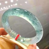 缅甸冰种飘花翡翠手镯圆条正圈老坑晴水绿花玻璃种翡翠处理玉镯子 63尺寸带礼盒