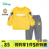 迪士尼童装儿童卫衣套装卡通休闲套装 加绒男童米奇黄色213T1276 90