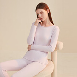 顶瓜瓜顶呱呱秋衣秋裤女纯棉抗菌情侣圆领薄款保暖内衣套装樱花浅紫 165